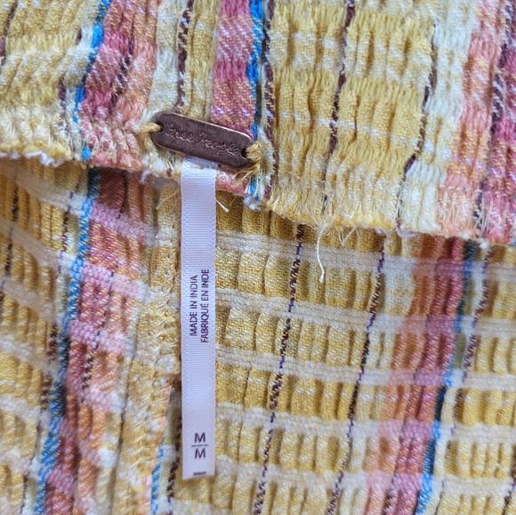 Free People Fine Line Slim Pants Flare Yellow Stripe Smocked Boho Retro Size Med - Picture 3 of 6